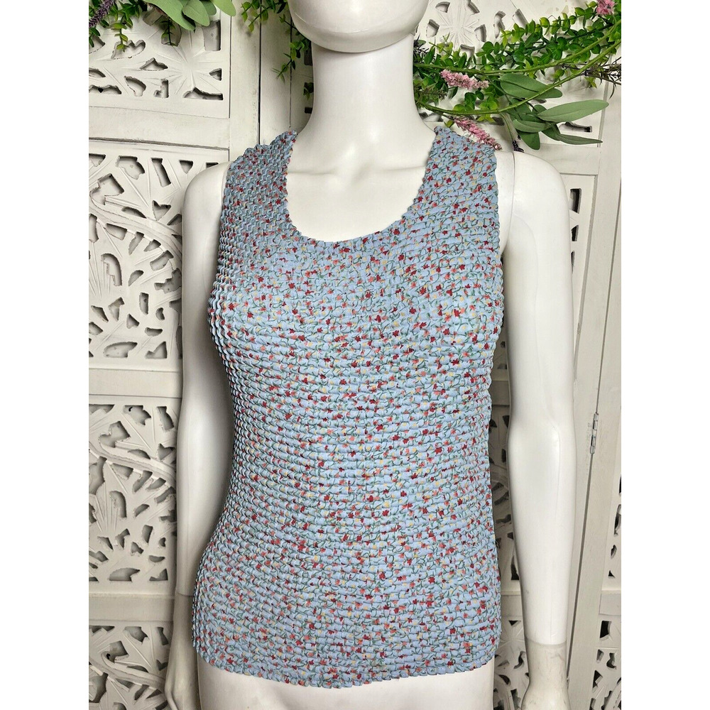 Vintage 90s Y2K Women’s Floral Crinkle Accordion Sleeveless Top